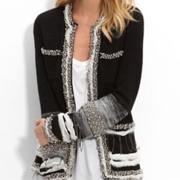 Diane Von Furstenberg Rare! Wool Silk Beaded unique  jacket sweater cardigan P - Picture 1 of 16